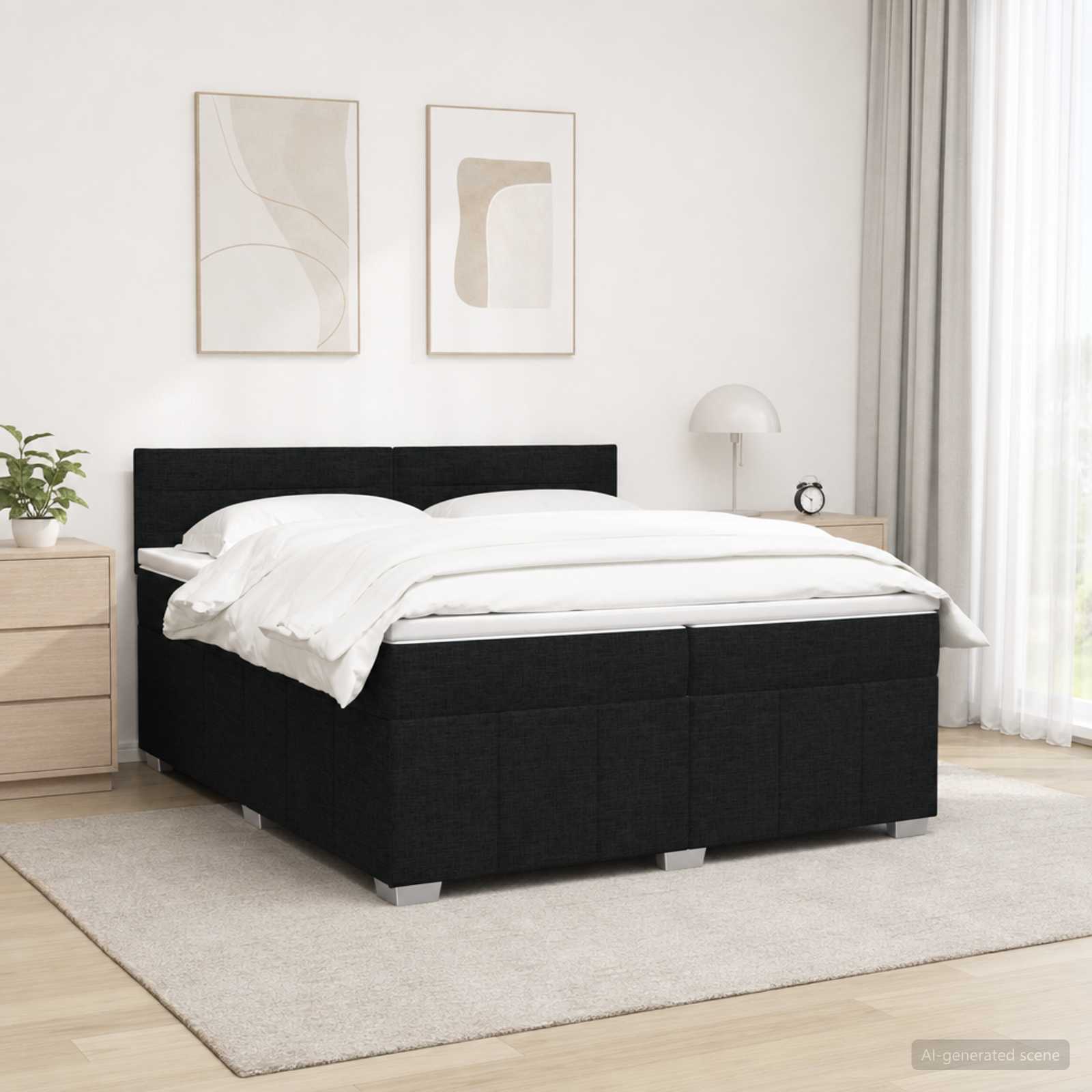 LED okvir za krevet s madracem Crna 200 x 200 cm Tkanina