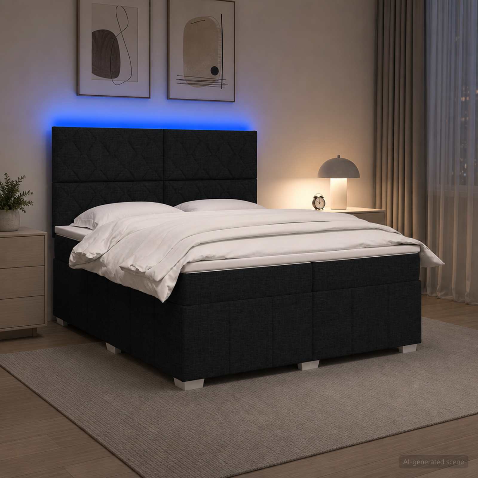 LED okvir za krevet s madracem Crna 200 x 200 cm Tkanina