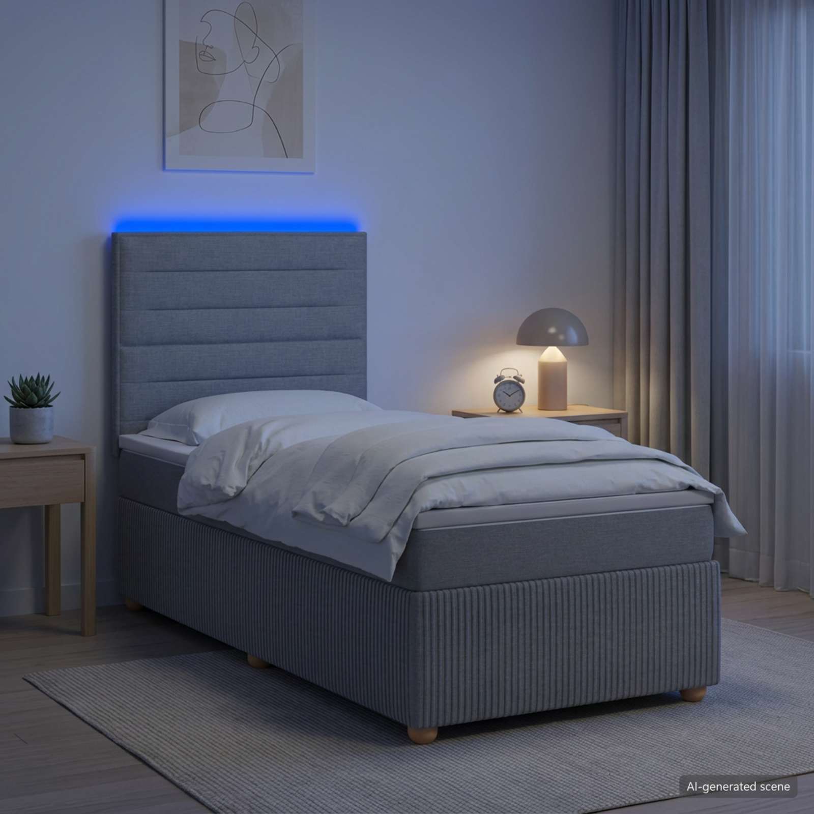 LED okvir za krevet s madracem Svjetlosiva 100 x 200 cm Tkanina