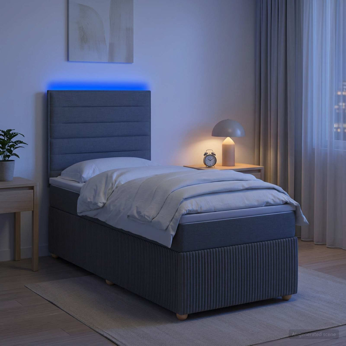 LED okvir za krevet s madracem Tamnosiva 100 x 200 cm Tkanina