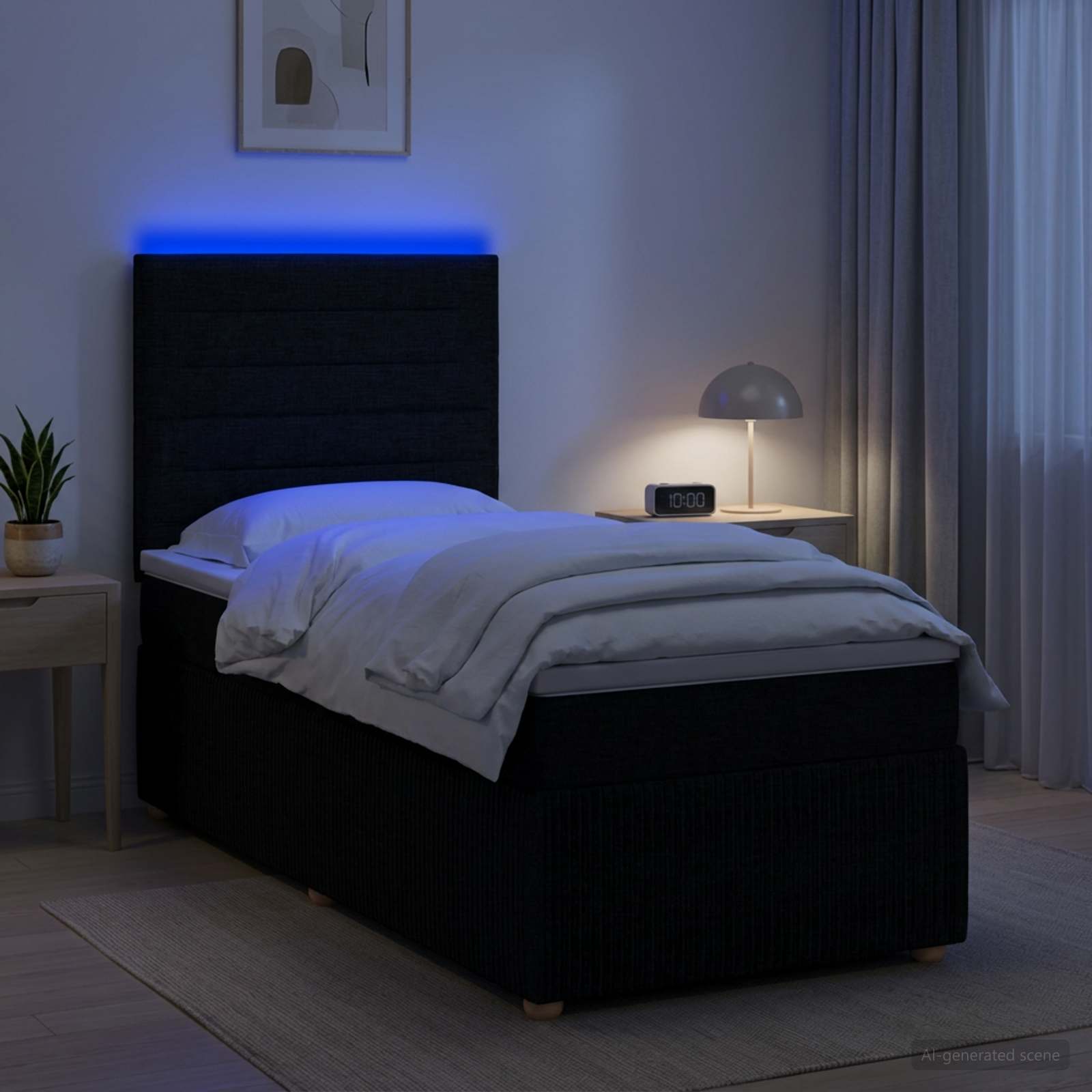 LED okvir za krevet s madracem Crna 80 x 200 cm Tkanina