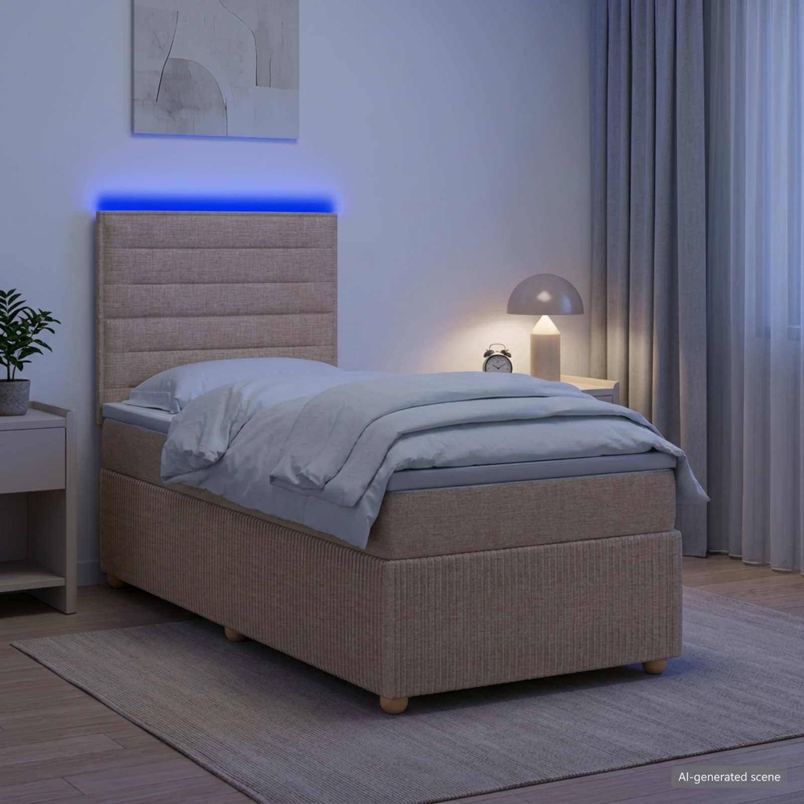 LED okvir za krevet s madracem Krem 90 x 190 cm Tkanina