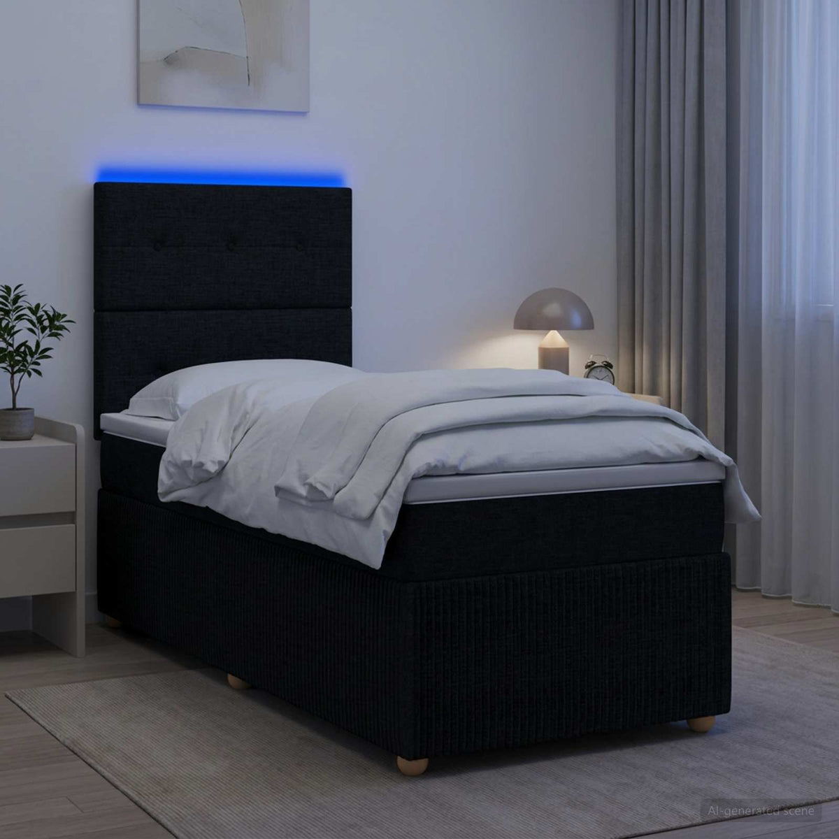 LED okvir za krevet s madracem Crna 90 x 200 cm Tkanina