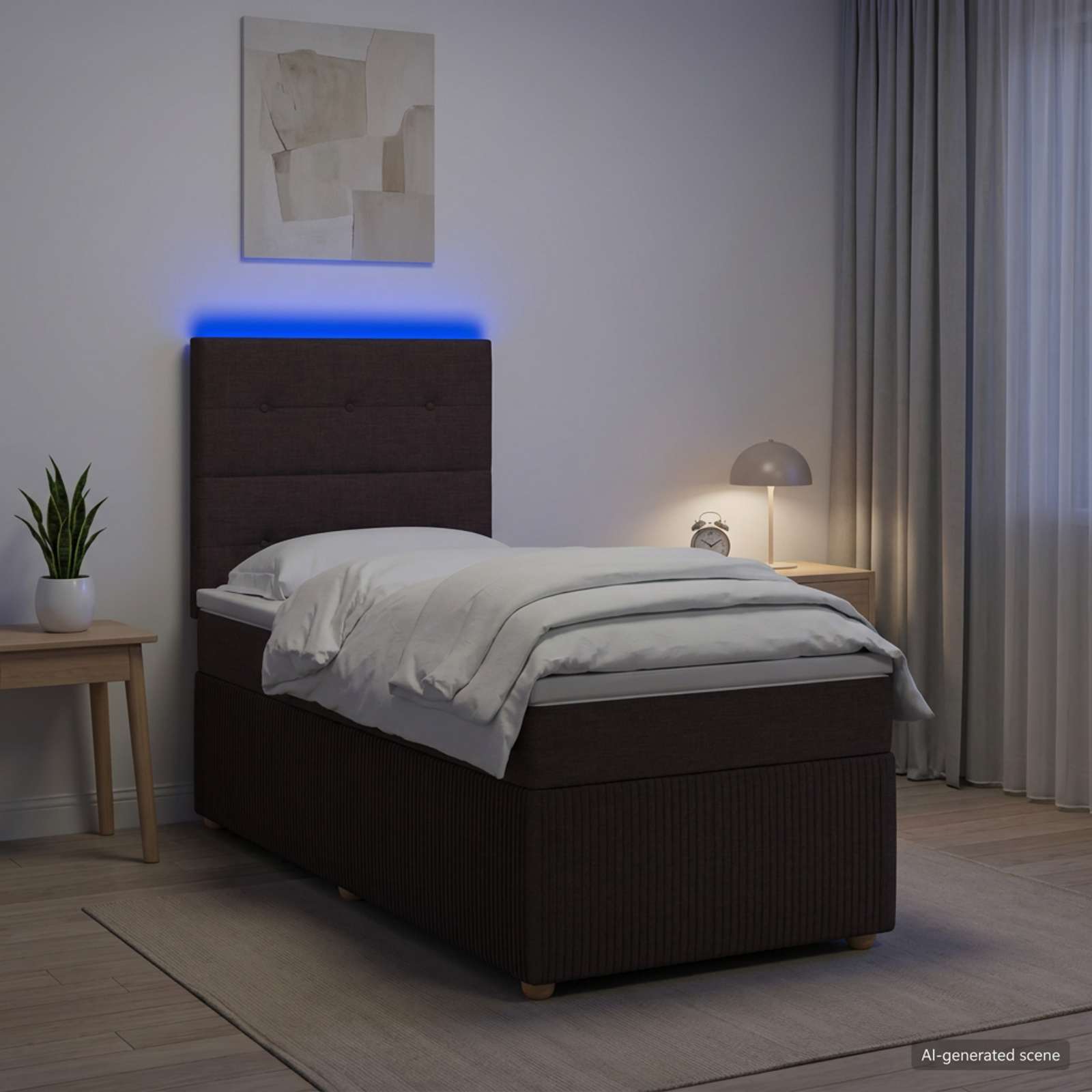 LED okvir za krevet s madracem Tamno smeđa 80 x 200 cm Tkanina