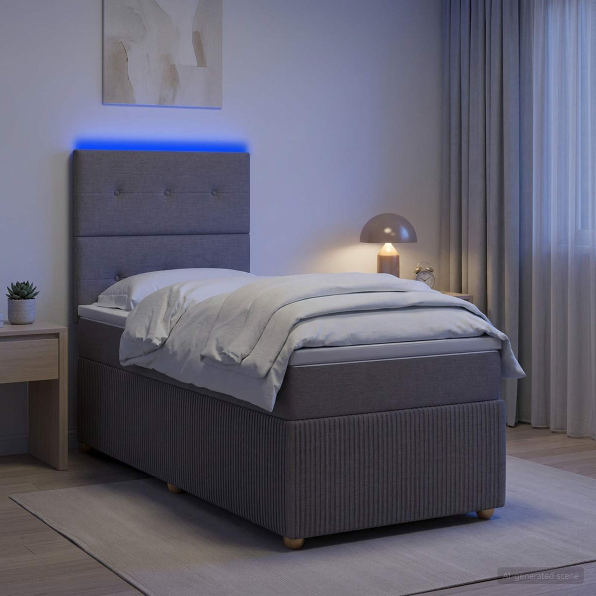 LED okvir za krevet s madracem Sivosmeđa 90 x 190 cm Tkanina