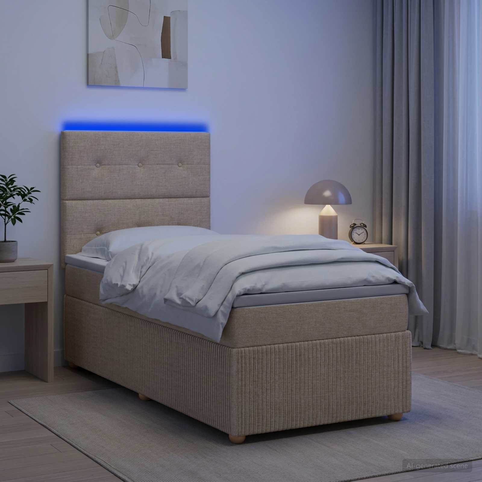 LED okvir za krevet s madracem Krem 80 x 200 cm Tkanina