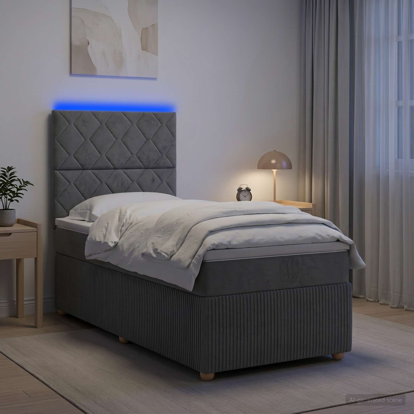 LED okvir za krevet s madracem Tamnosiva 90 x 190 cm Tkanina