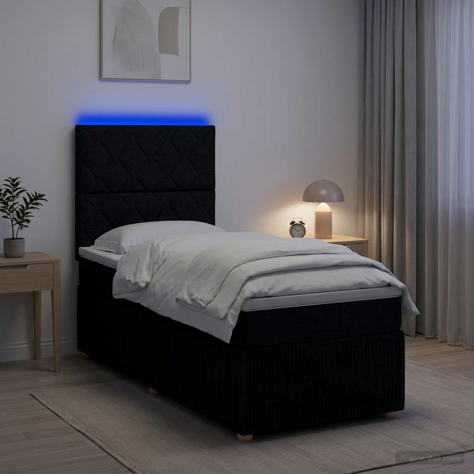 LED okvir za krevet s madracem Crna 90 x 200 cm Tkanina