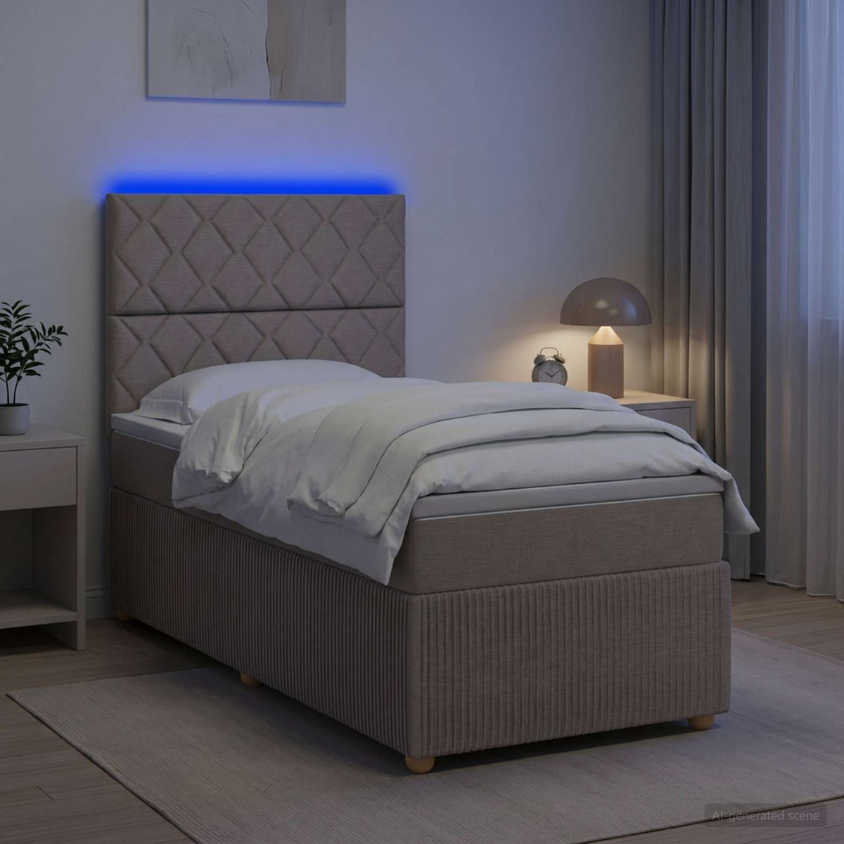 LED okvir za krevet s madracem Sivosmeđa 90 x 200 cm Tkanina