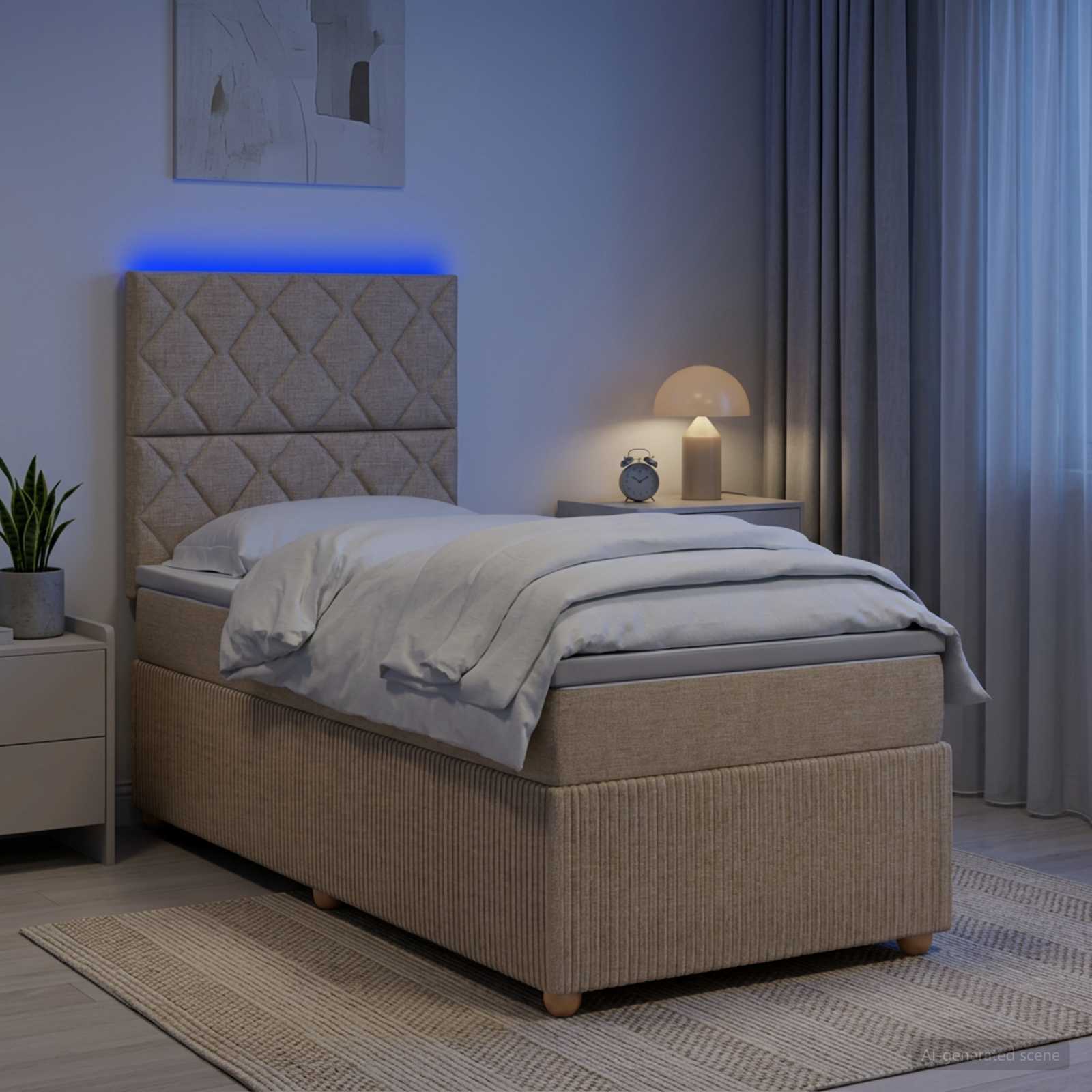 LED okvir za krevet s madracem Krem 90 x 200 cm Tkanina