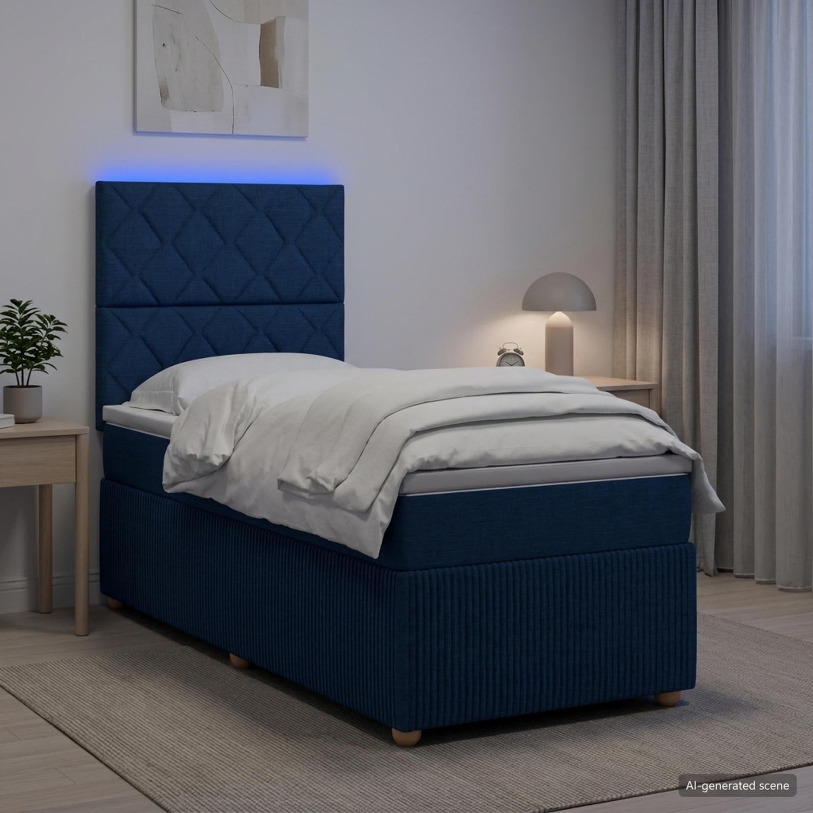LED okvir za krevet s madracem Plava 90 x 190 cm Tkanina