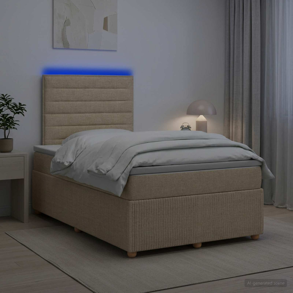 LED okvir za krevet s madracem Krem 120 x 190 cm Tkanina