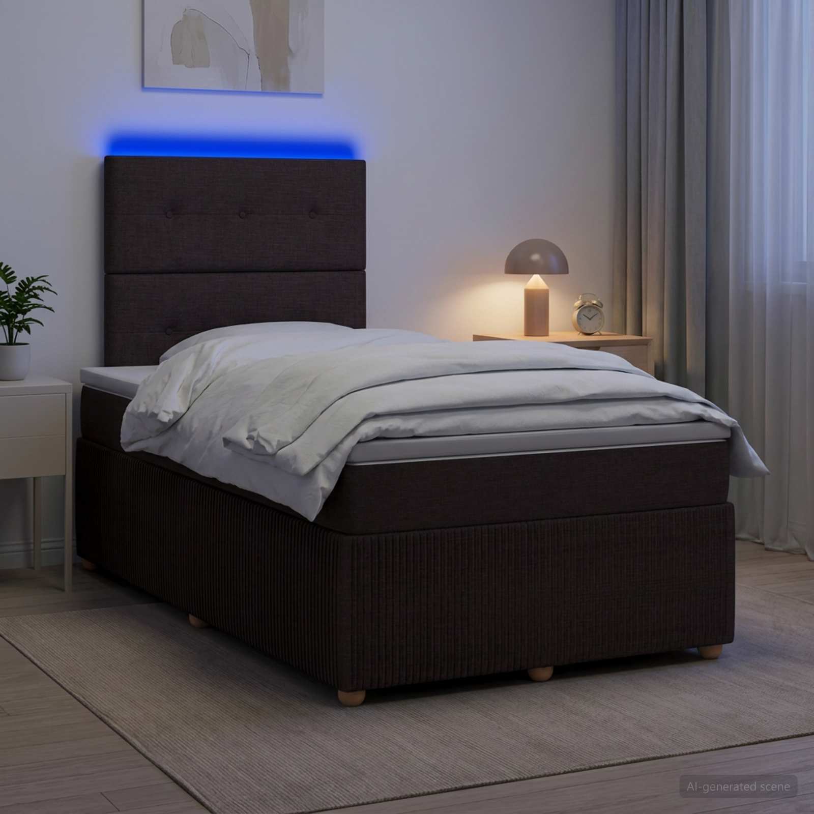 LED okvir za krevet s madracem Tamno smeđa 120 x 200 cm Tkanina