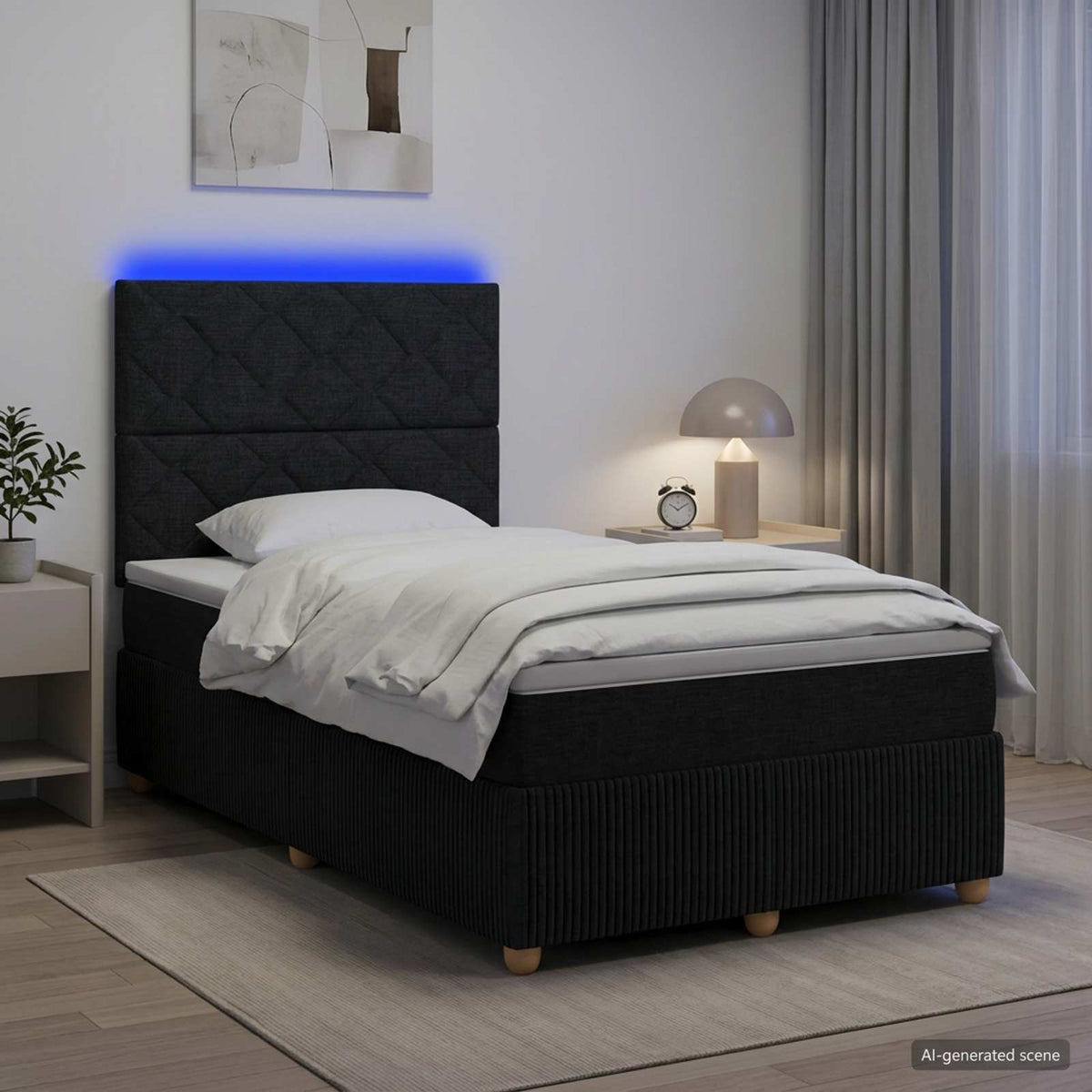 LED okvir za krevet s madracem Crna 120 x 190 cm Tkanina