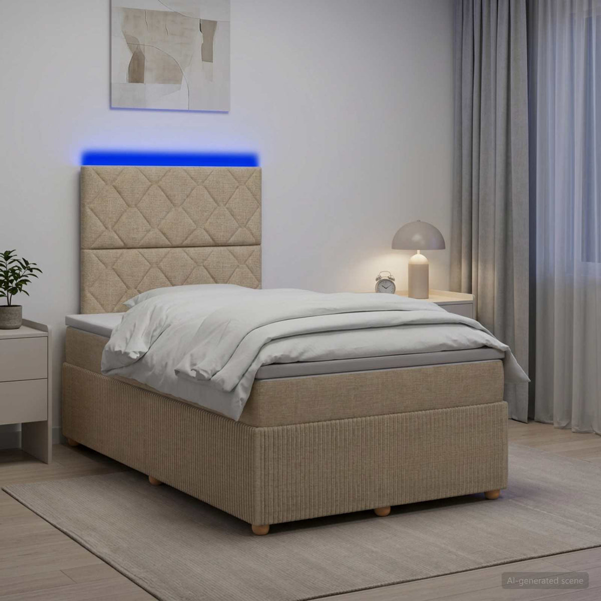 LED okvir za krevet s madracem Krem 120 x 190 cm Tkanina
