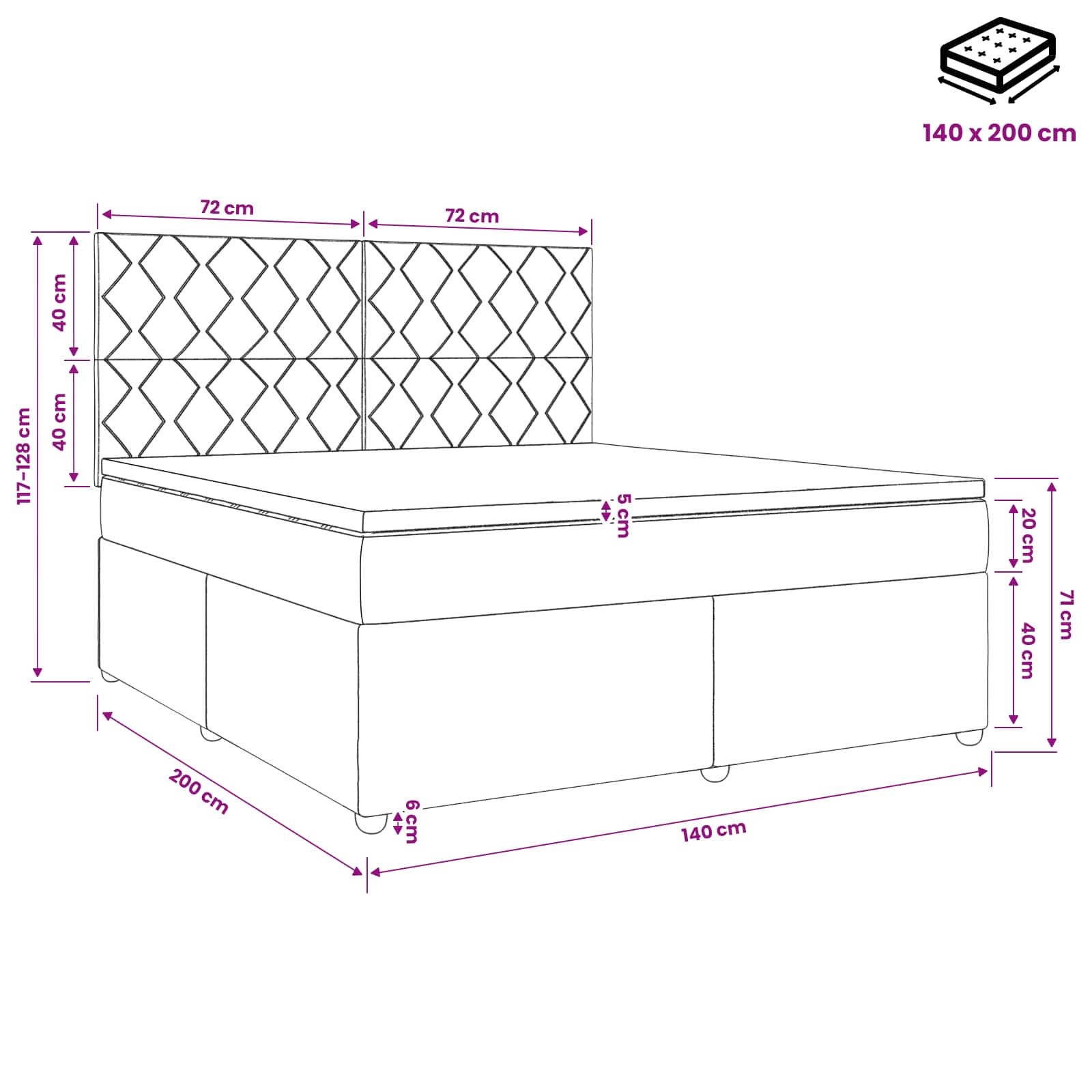 LED okvir za krevet s madracem Svjetlosiva 140 x 200 cm Tkanina