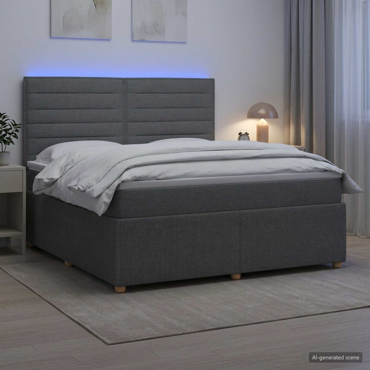 LED okvir za krevet s madracem Tamnosiva 160 x 200 cm Tkanina