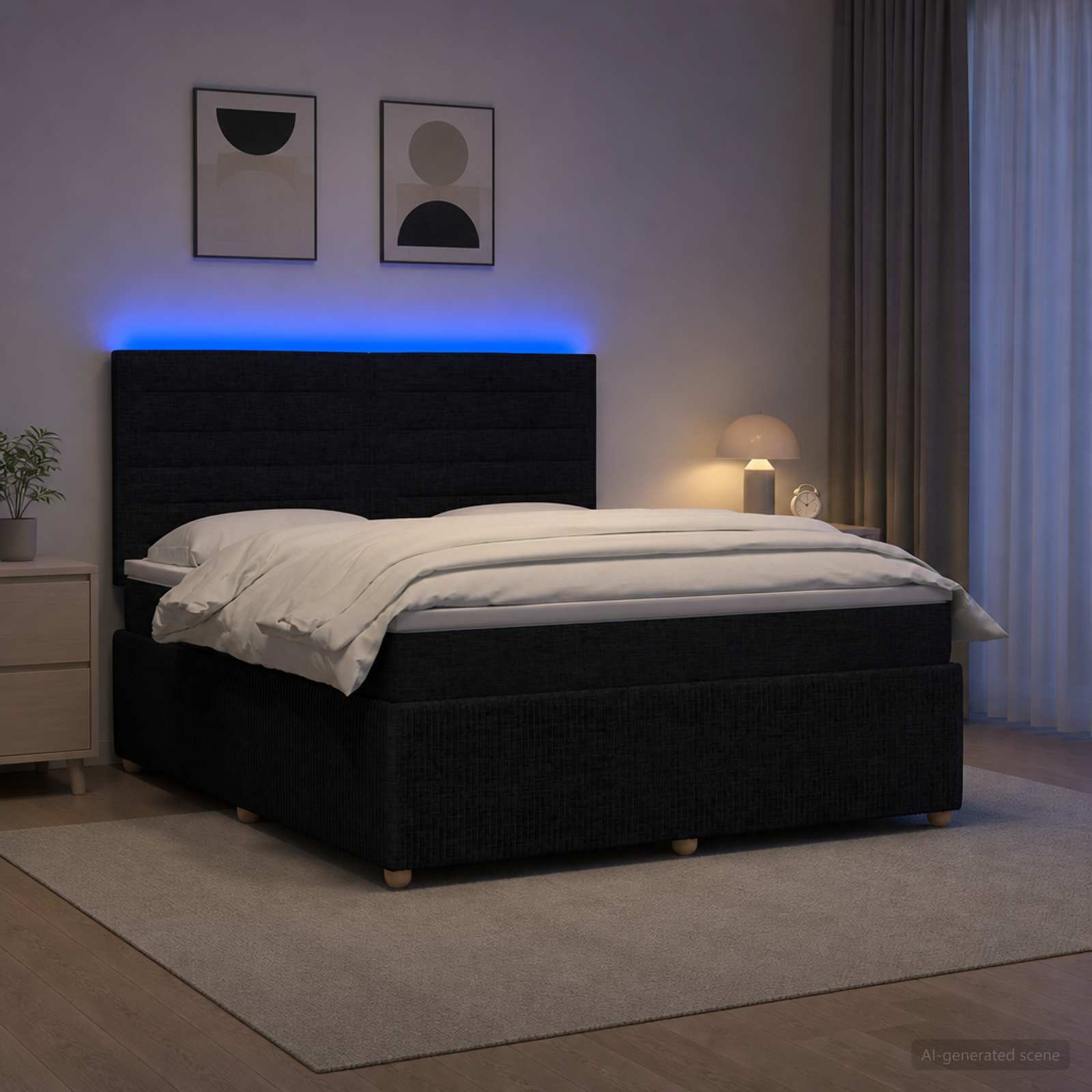 LED okvir za krevet s madracem Crna 140 x 190 cm Tkanina