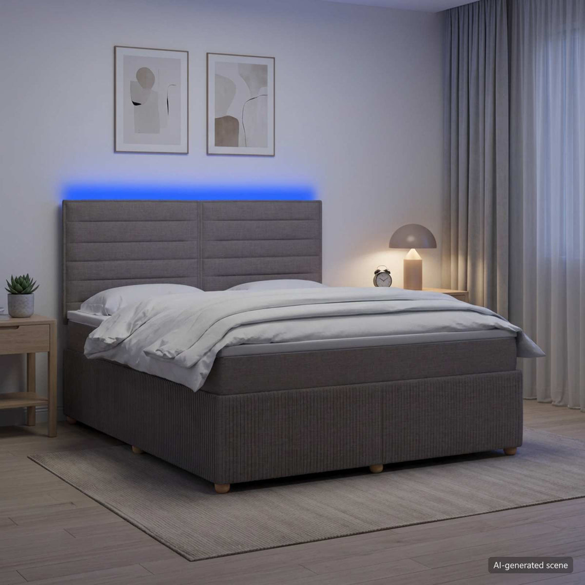 LED okvir za krevet s madracem Sivosmeđa 160 x 200 cm Tkanina