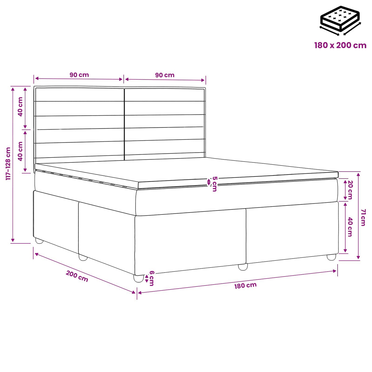 LED okvir za krevet s madracem Plava 180 x 200 cm Tkanina