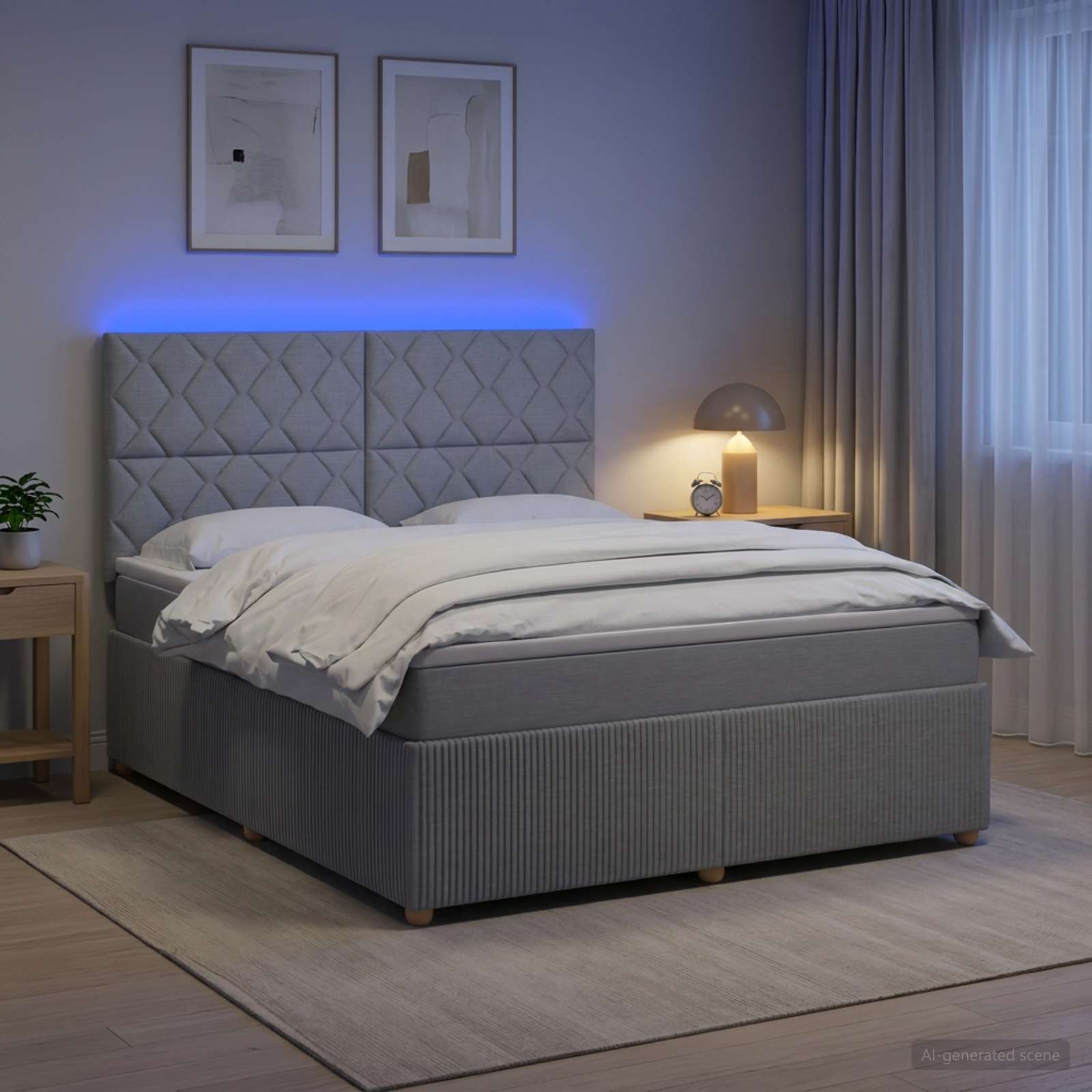 LED okvir za krevet s madracem Svjetlosiva 140 x 200 cm Tkanina