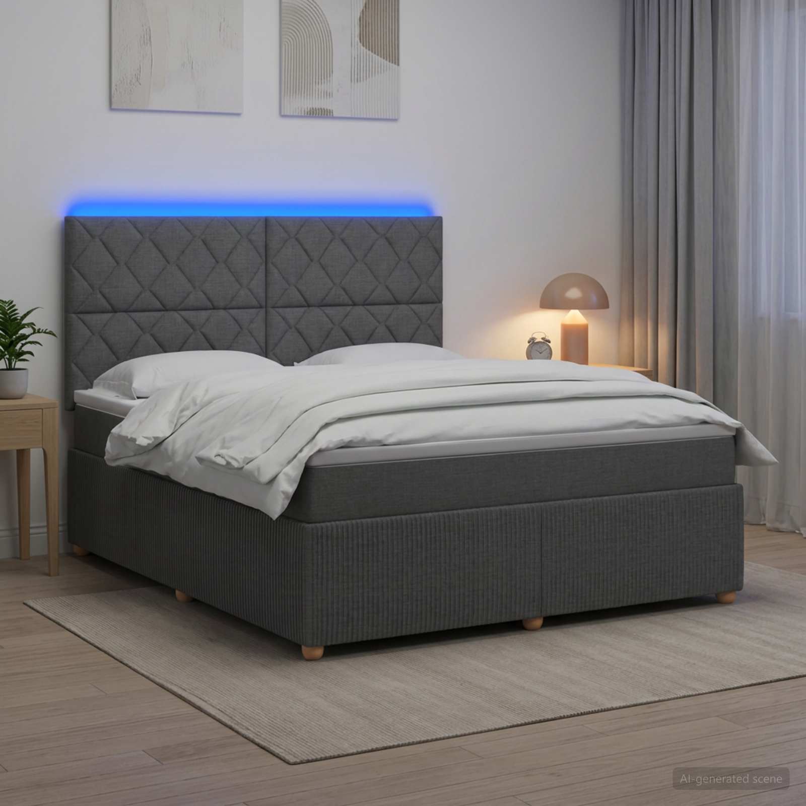 LED okvir za krevet s madracem Tamnosiva 160 x 200 cm Tkanina