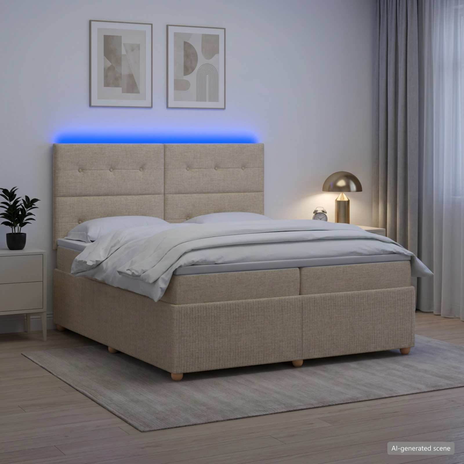 LED okvir za krevet s madracem Krem 200 x 200 cm Tkanina