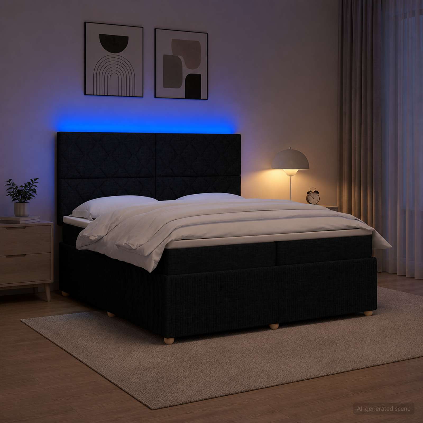 LED okvir za krevet s madracem Crna 200 x 200 cm Tkanina