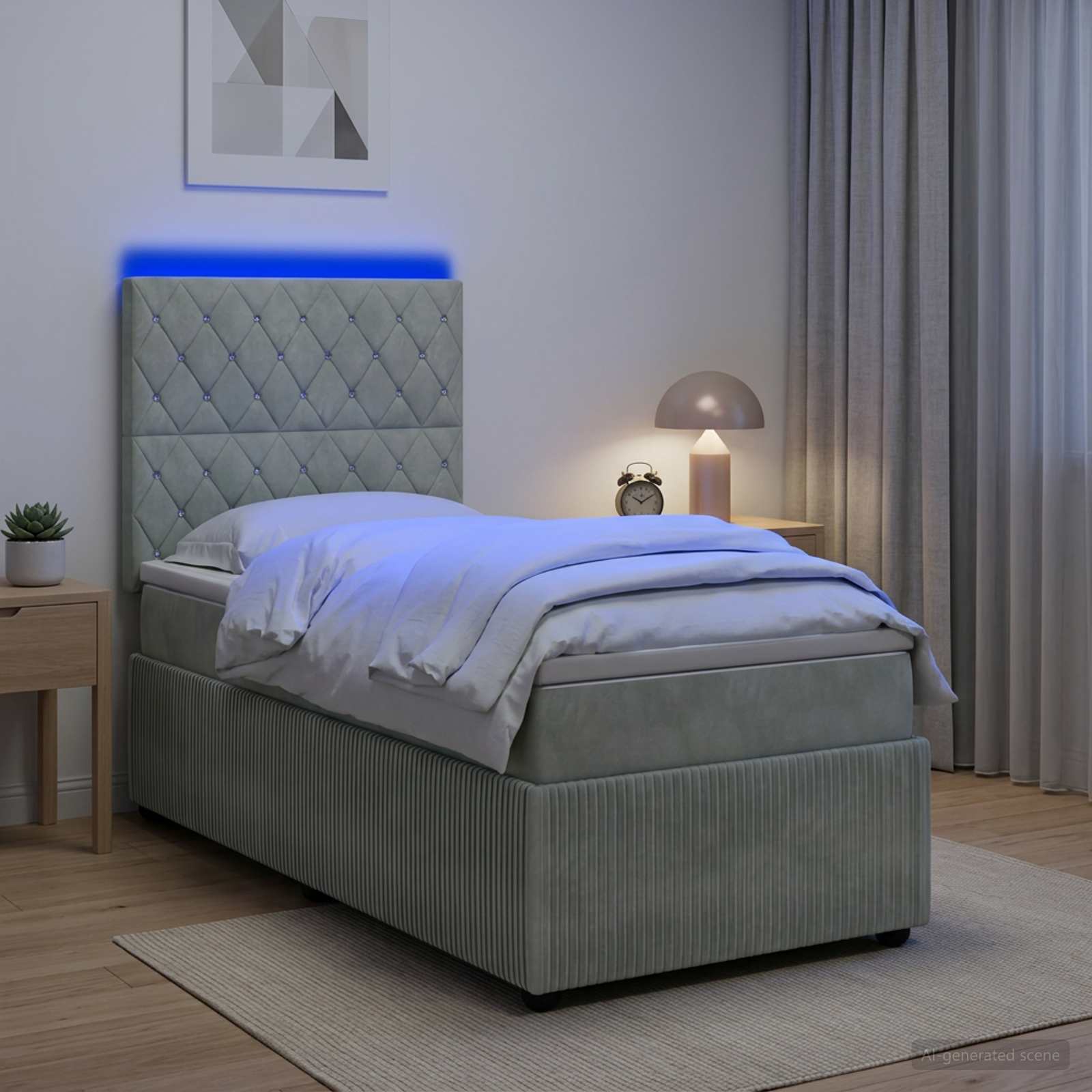 LED okvir za krevet s madracem Svjetlosiva 90 x 190 cm Baršun