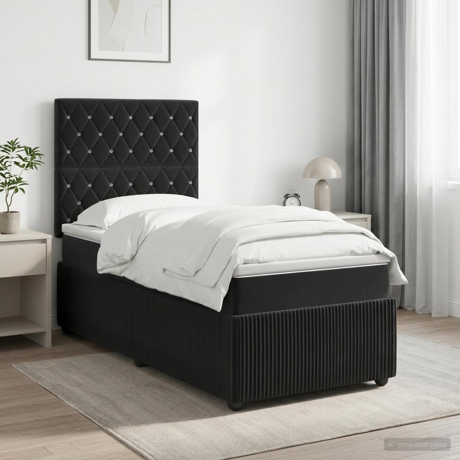 LED okvir za krevet s madracem Crna 90 x 200 cm Baršun