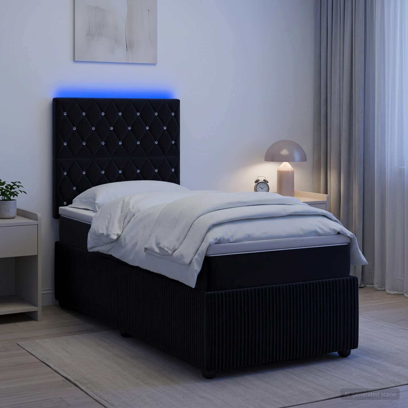 LED okvir za krevet s madracem Crna 90 x 200 cm Baršun