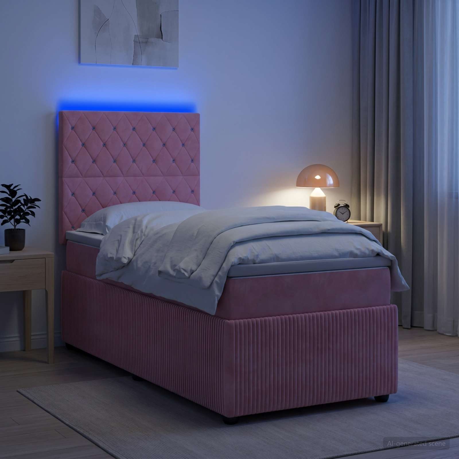 LED okvir za krevet s madracem Ružičasta 80 x 200 cm Baršun
