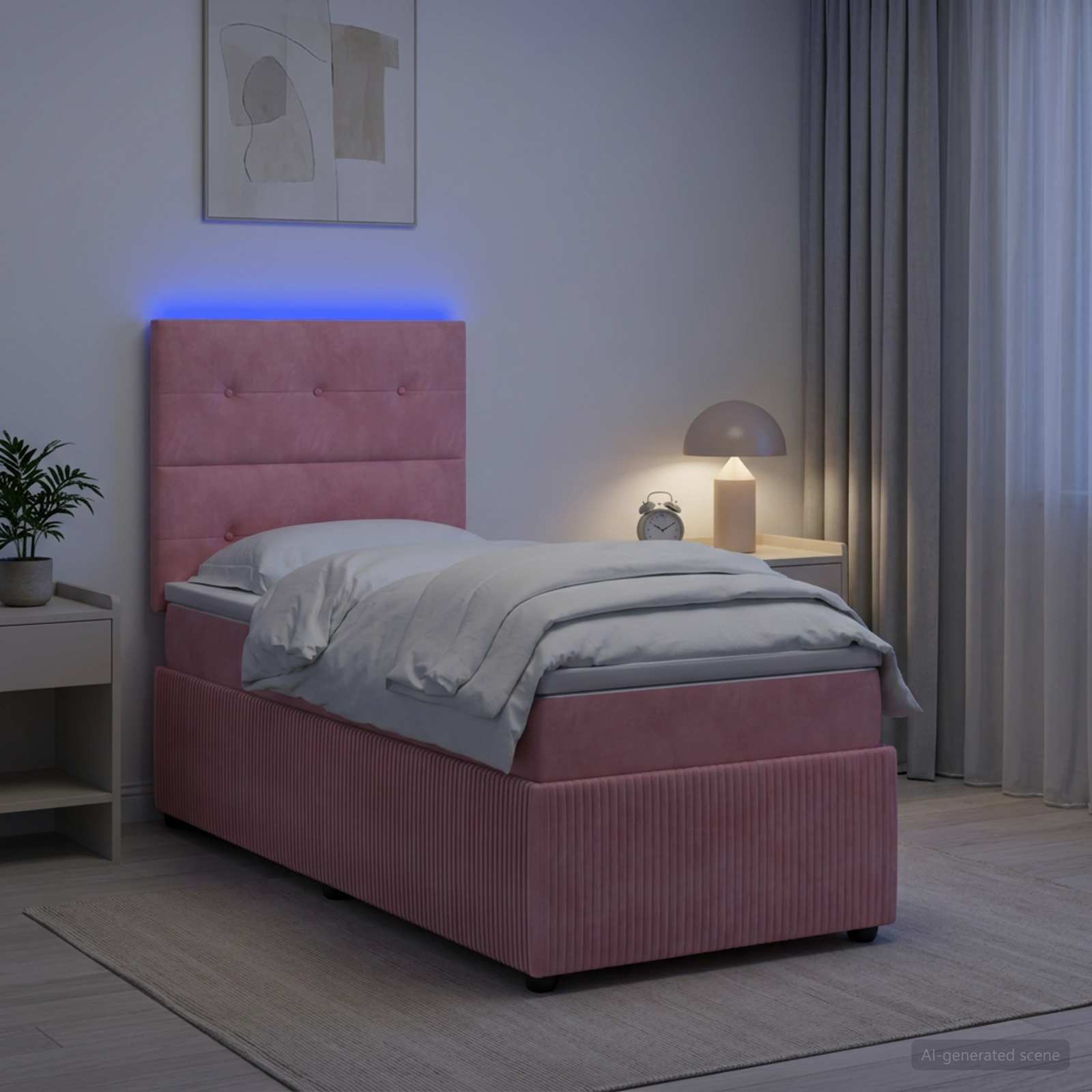 LED okvir za krevet s madracem Ružičasta 100 x 200 cm Baršun
