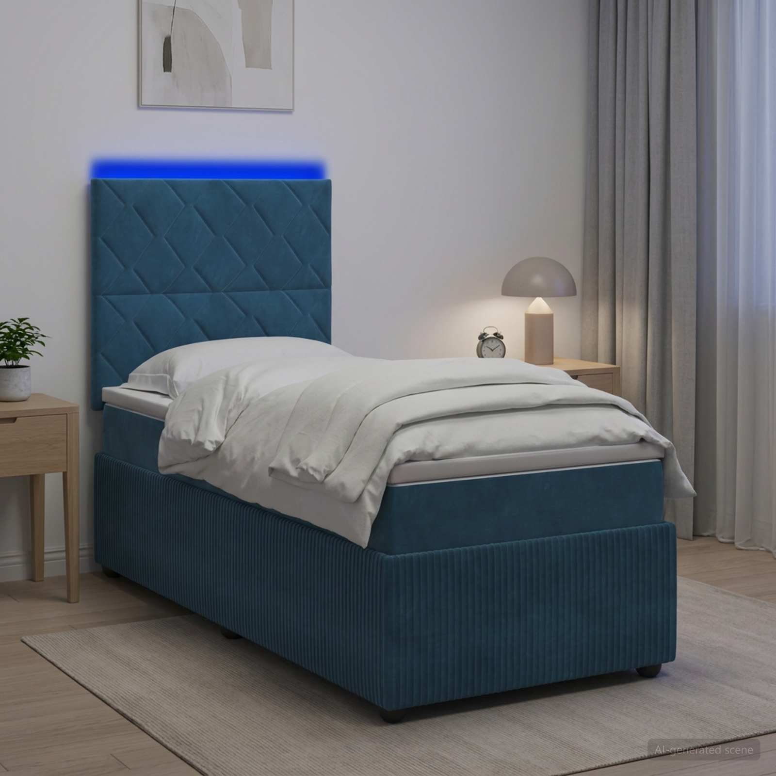 LED okvir za krevet s madracem Plava 100 x 200 cm Baršun