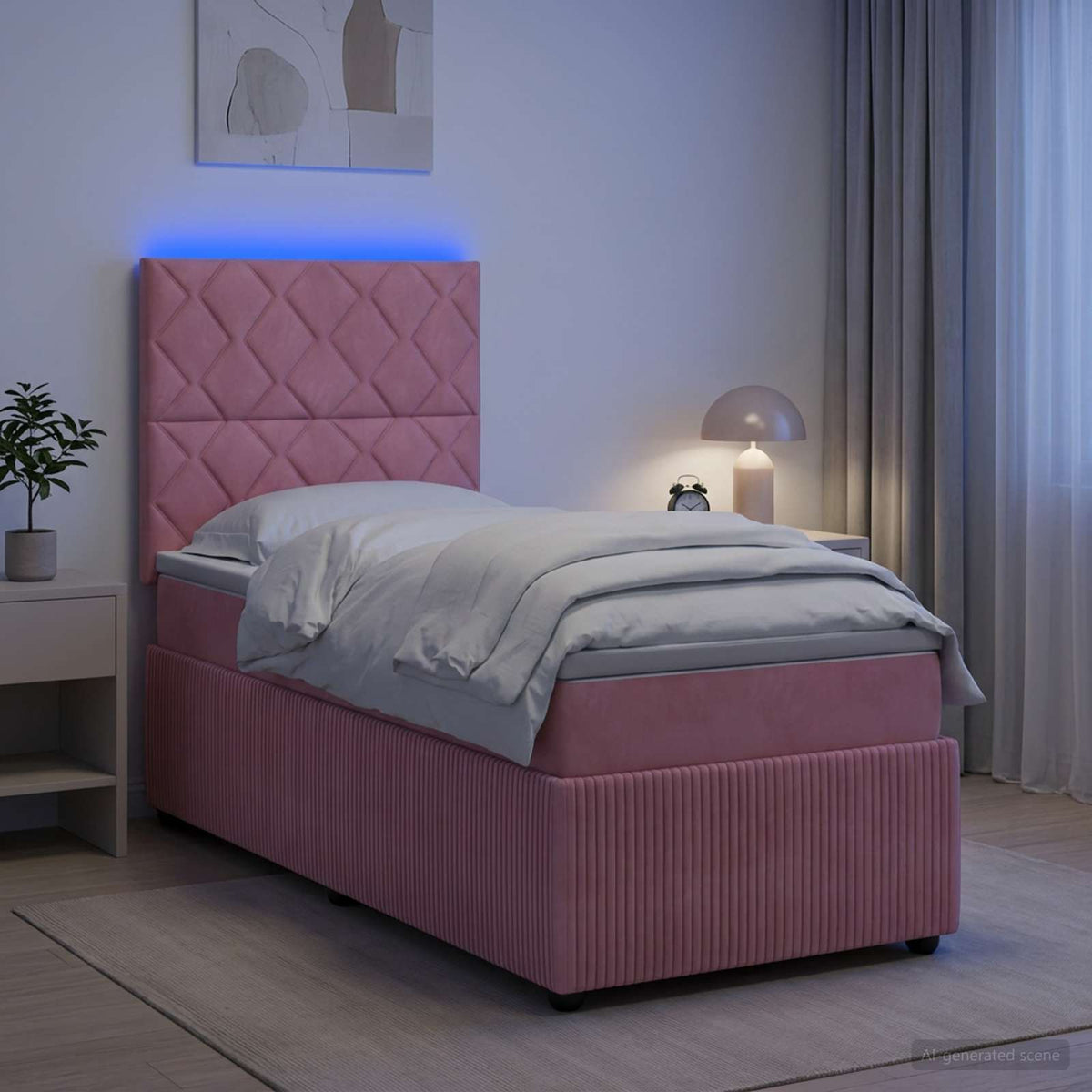 LED okvir za krevet s madracem Ružičasta 90 x 200 cm Baršun