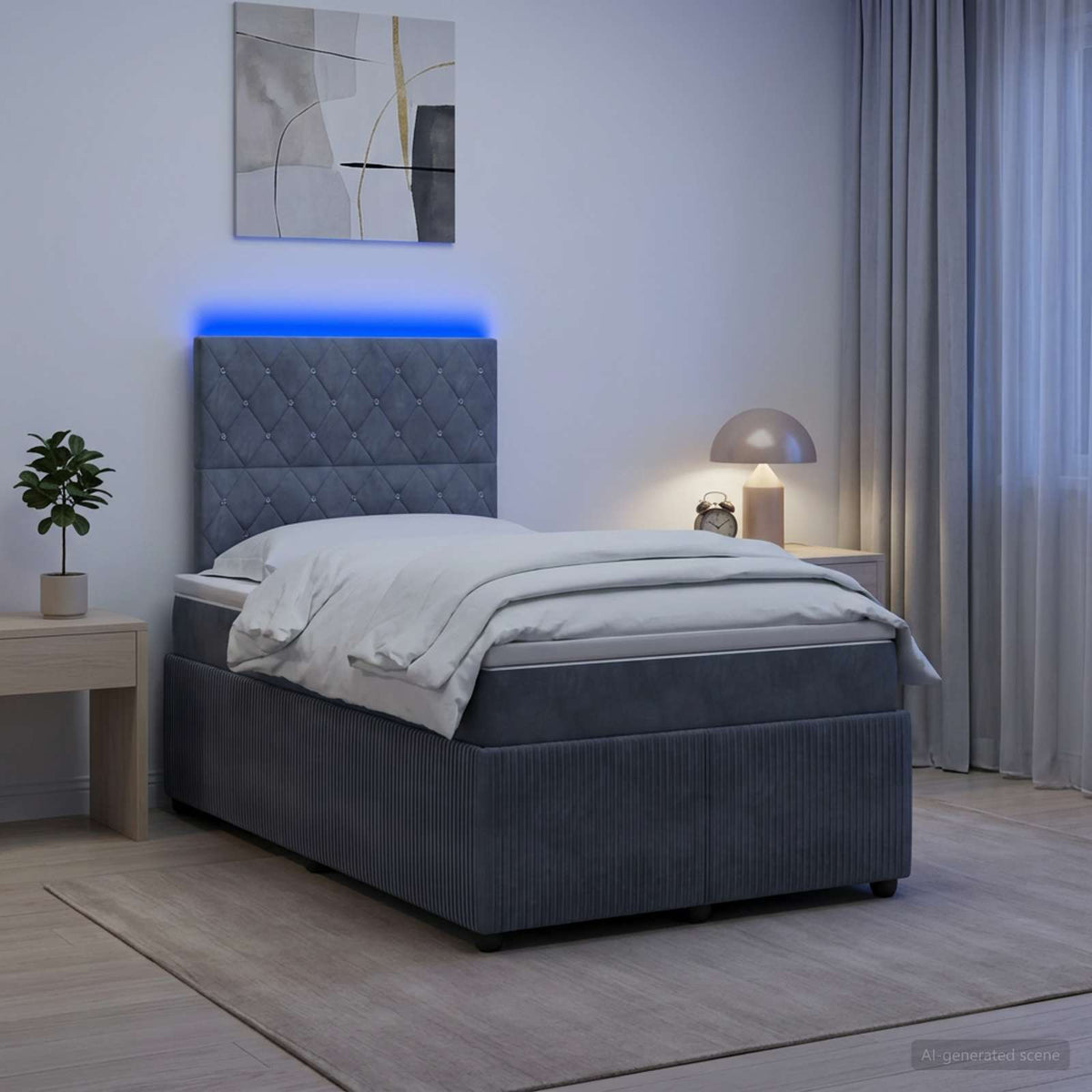 LED okvir za krevet s madracem Tamnosiva 120 x 190 cm Baršun