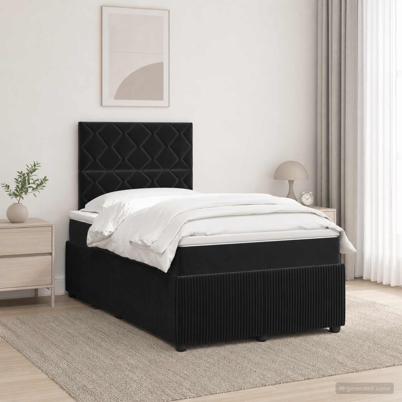 LED okvir za krevet s madracem Crna 120 x 190 cm Baršun
