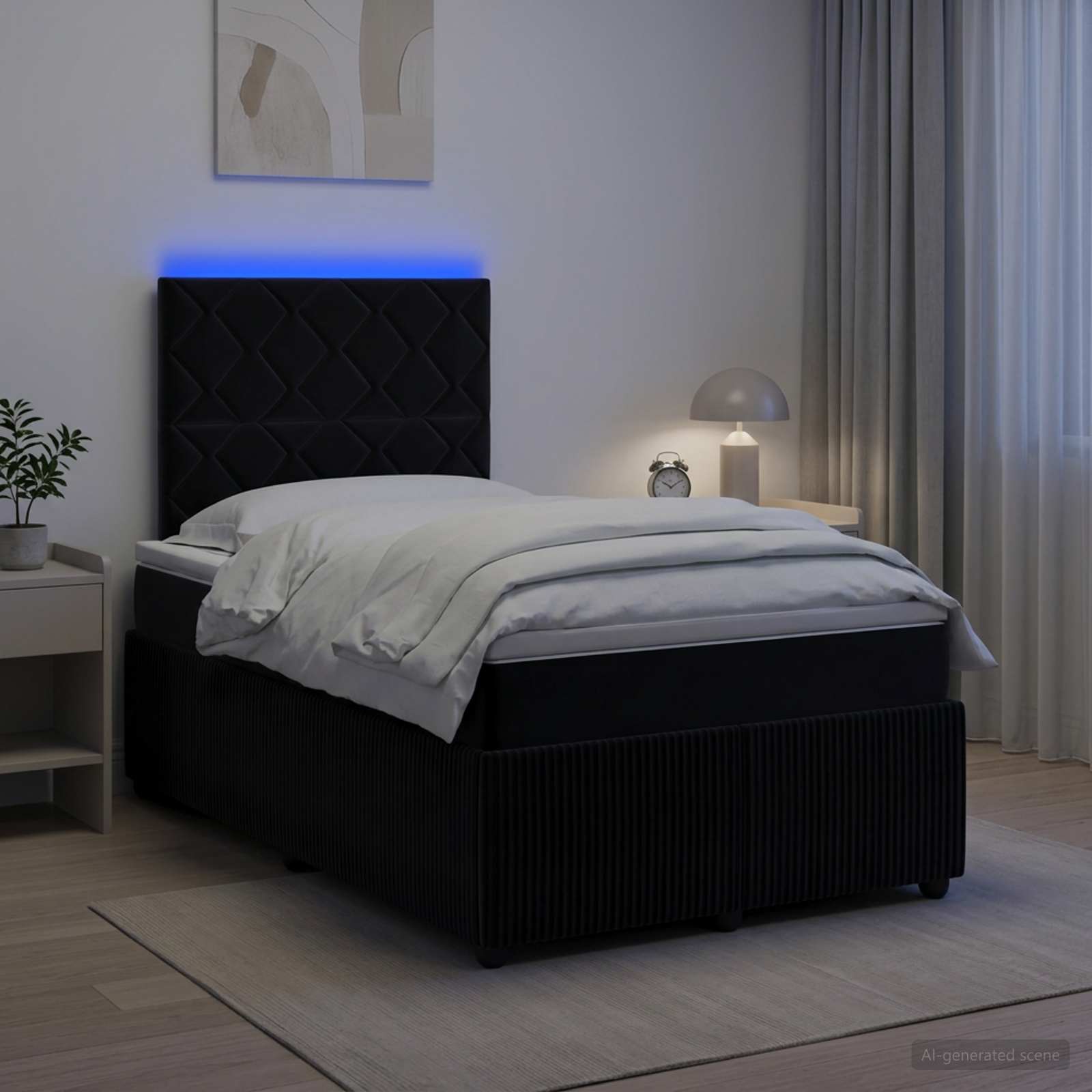 LED okvir za krevet s madracem Crna 120 x 190 cm Baršun