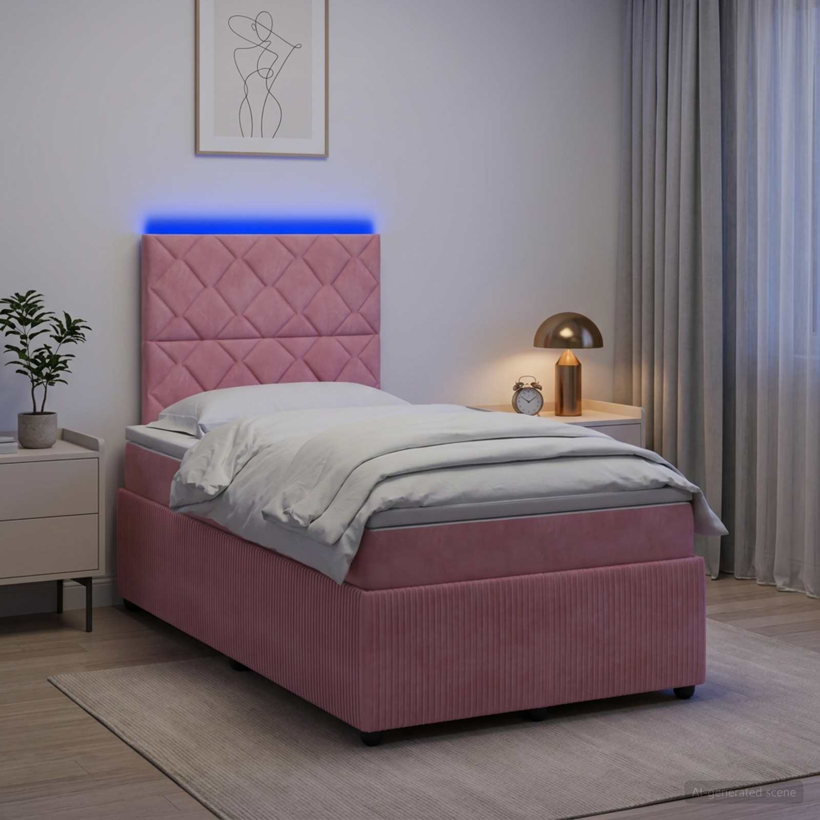LED okvir za krevet s madracem Ružičasta 120 x 190 cm Baršun