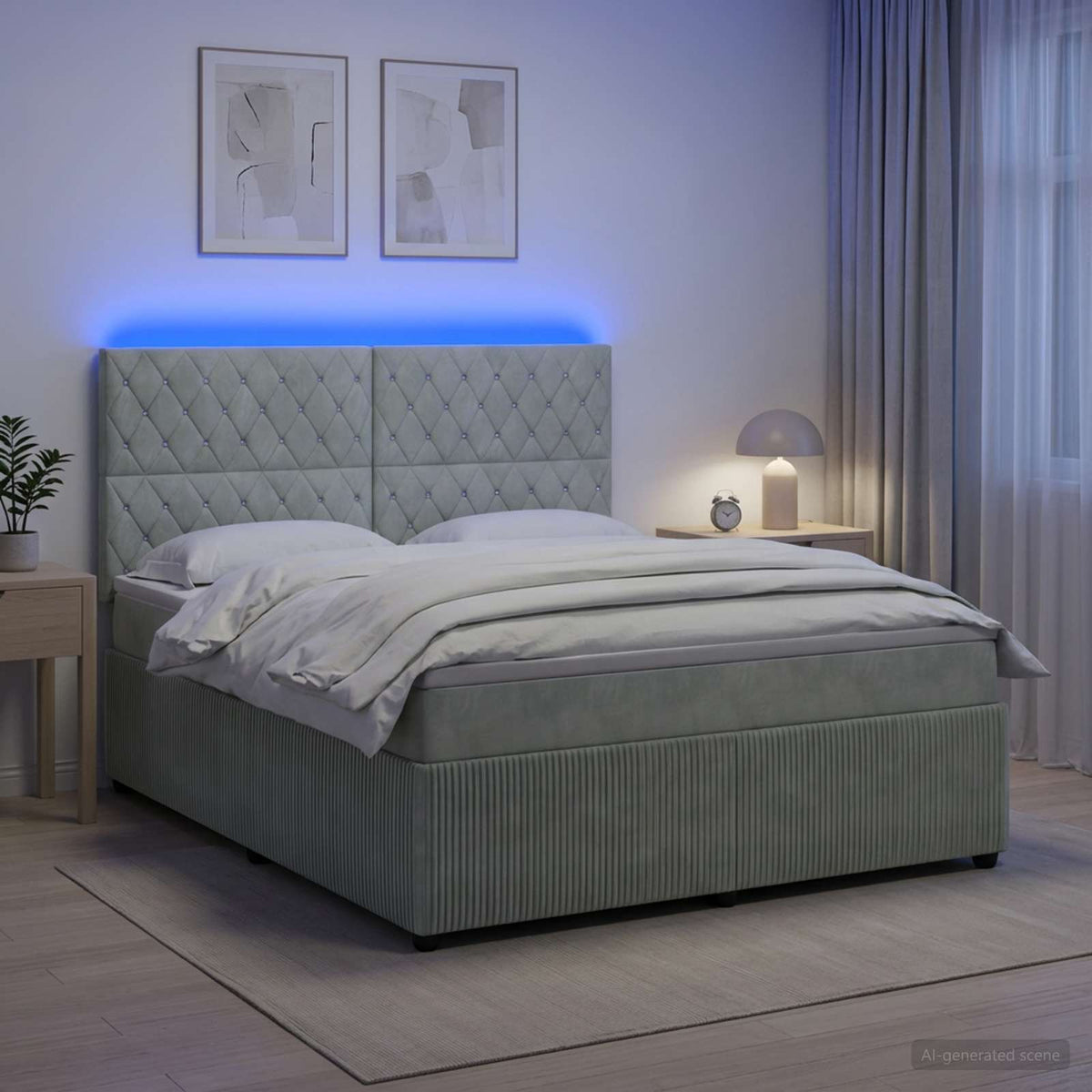 LED okvir za krevet s madracem Svjetlosiva 140 x 190 cm Baršun