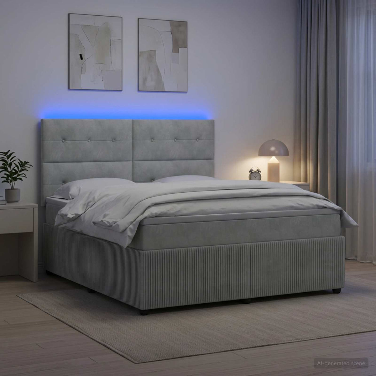 LED okvir za krevet s madracem Svjetlosiva 140 x 190 cm Baršun