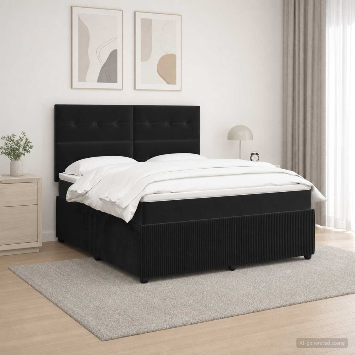 LED okvir za krevet s madracem Crna 160 x 200 cm Baršun