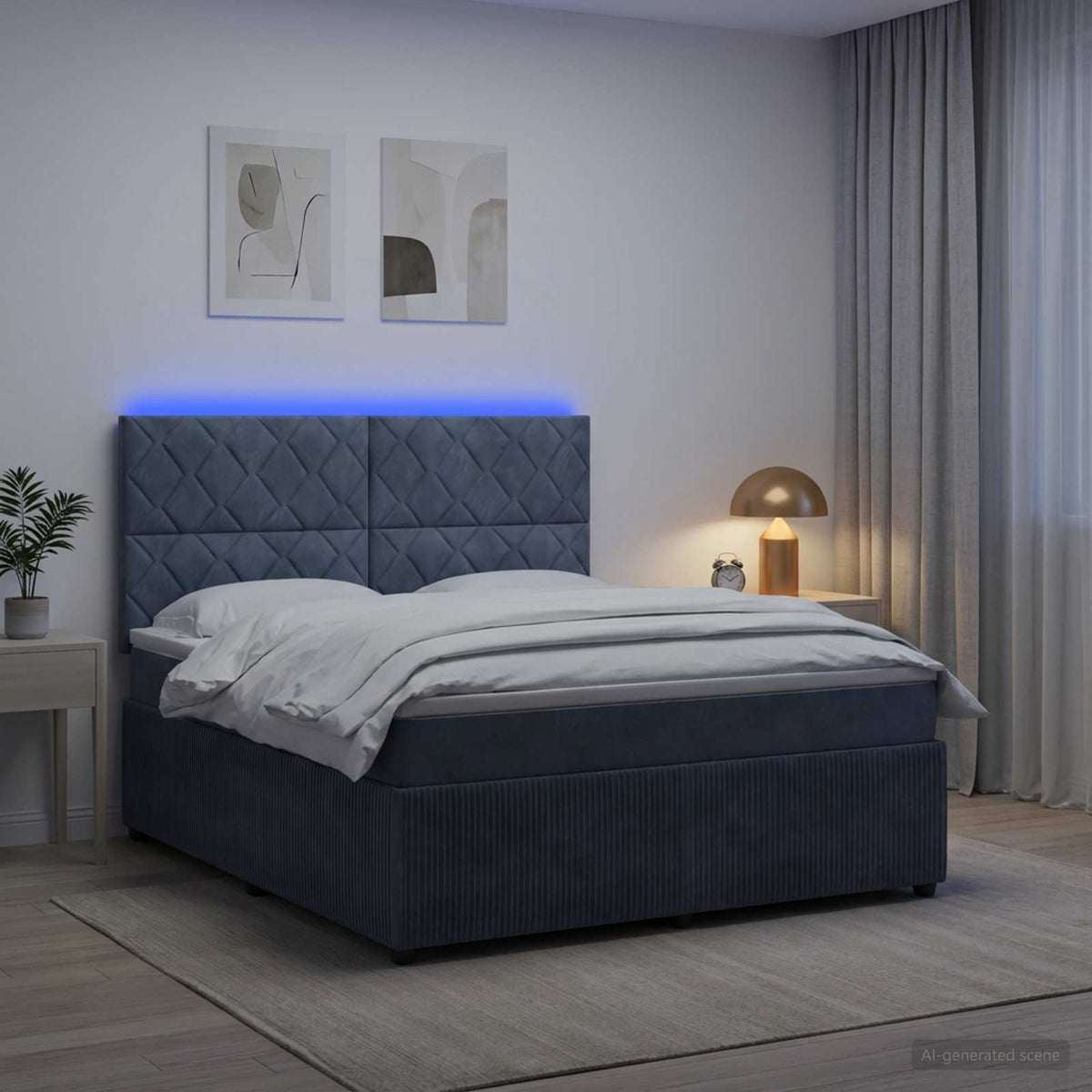 LED okvir za krevet s madracem Tamnosiva 160 x 200 cm Baršun
