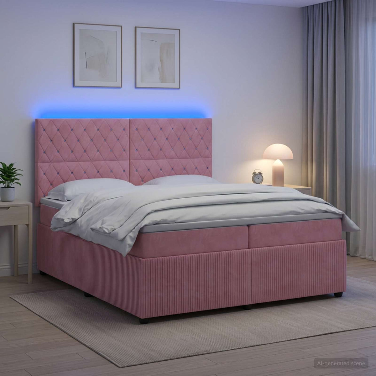 LED okvir za krevet s madracem Ružičasta 200 x 200 cm Baršun