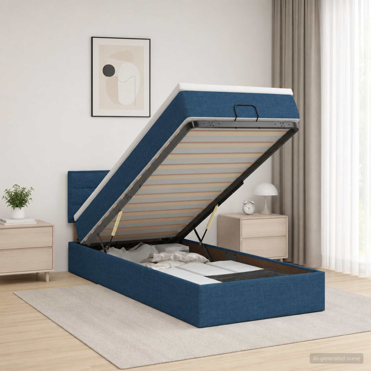 Krevet od pjene s madracem i LED-om Plava 100 x 200 cm Tkanina