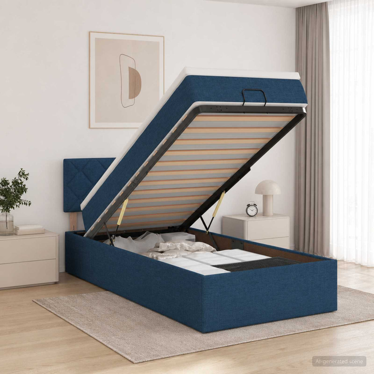 Krevet od pjene s madracem i LED-om Plava 100 x 200 cm Tkanina
