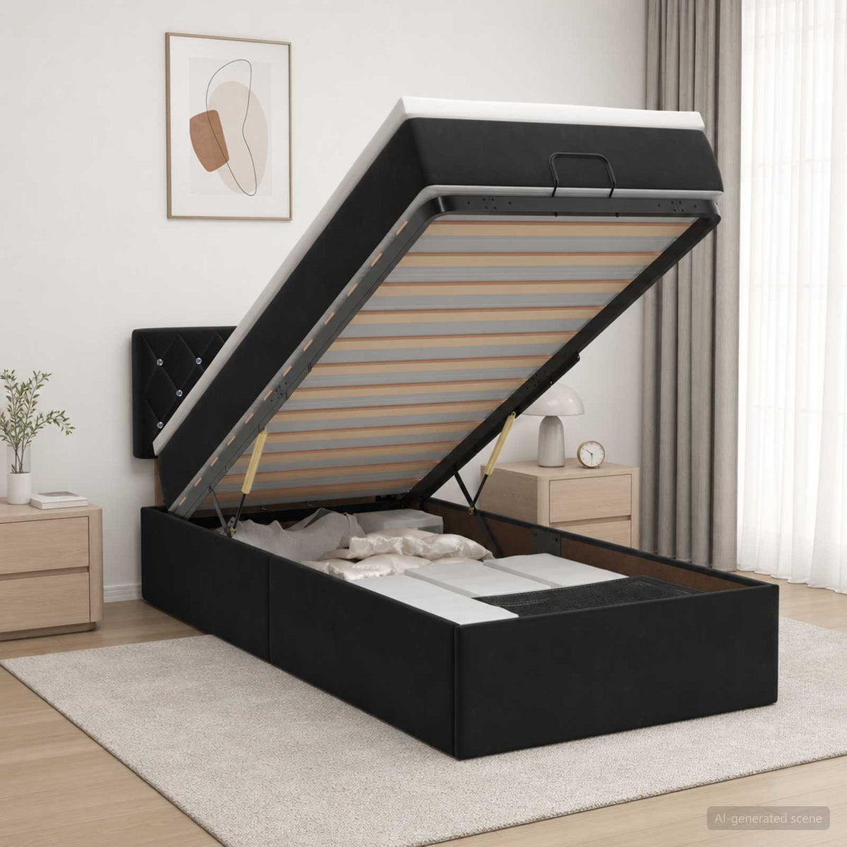 Krevet od pjene s madracem i LED-om Crna 100 x 200 cm Baršun