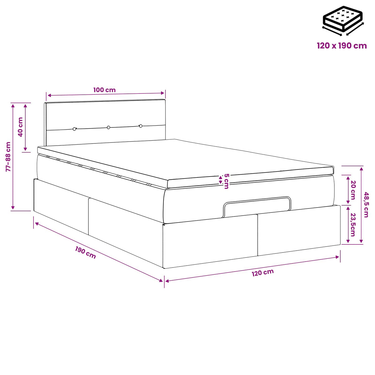 Podesivi krevet s madracem Svjetlosiva 120 x 190 cm Baršun