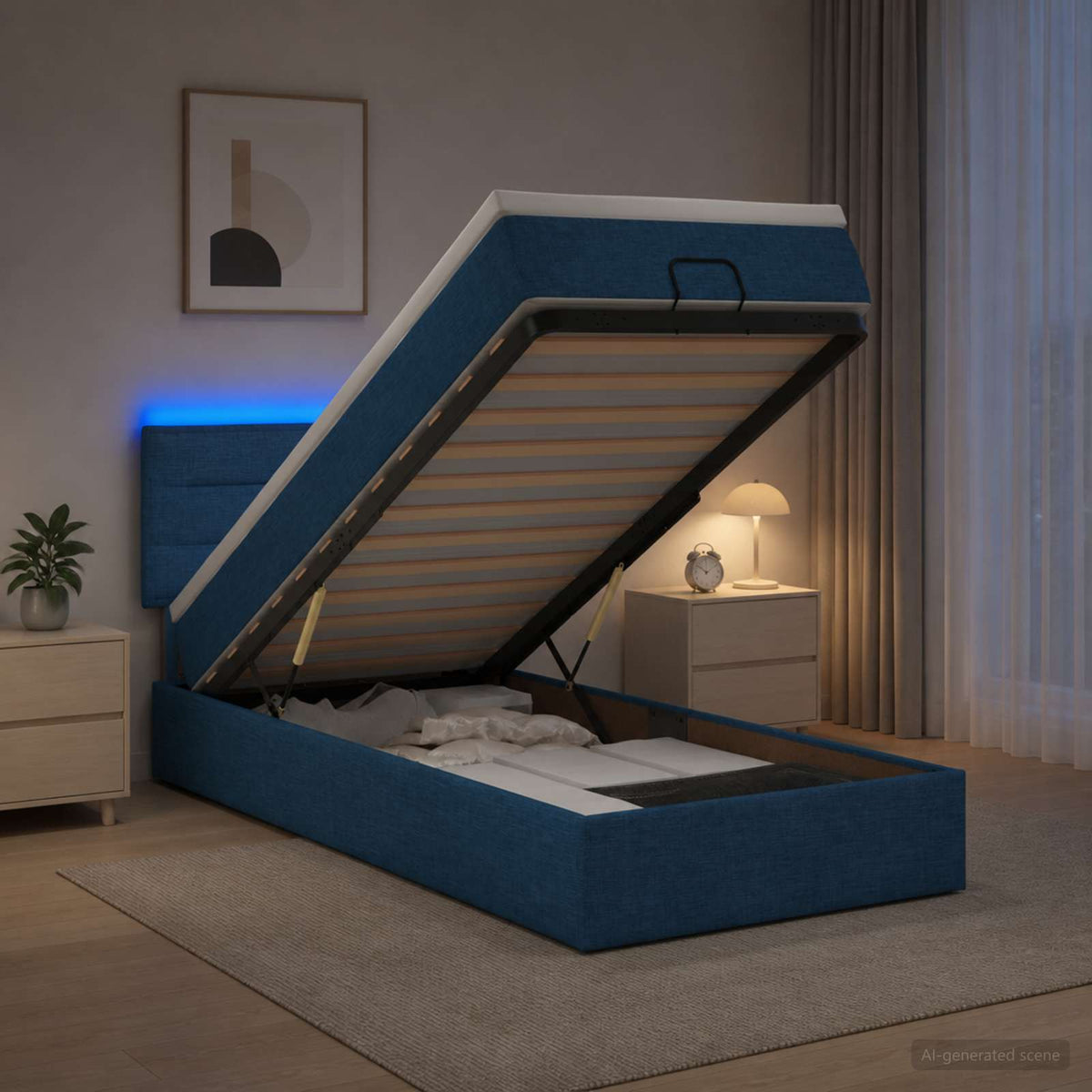 Krevet od pjene s madracem i LED-om Plava 100 x 200 cm Tkanina