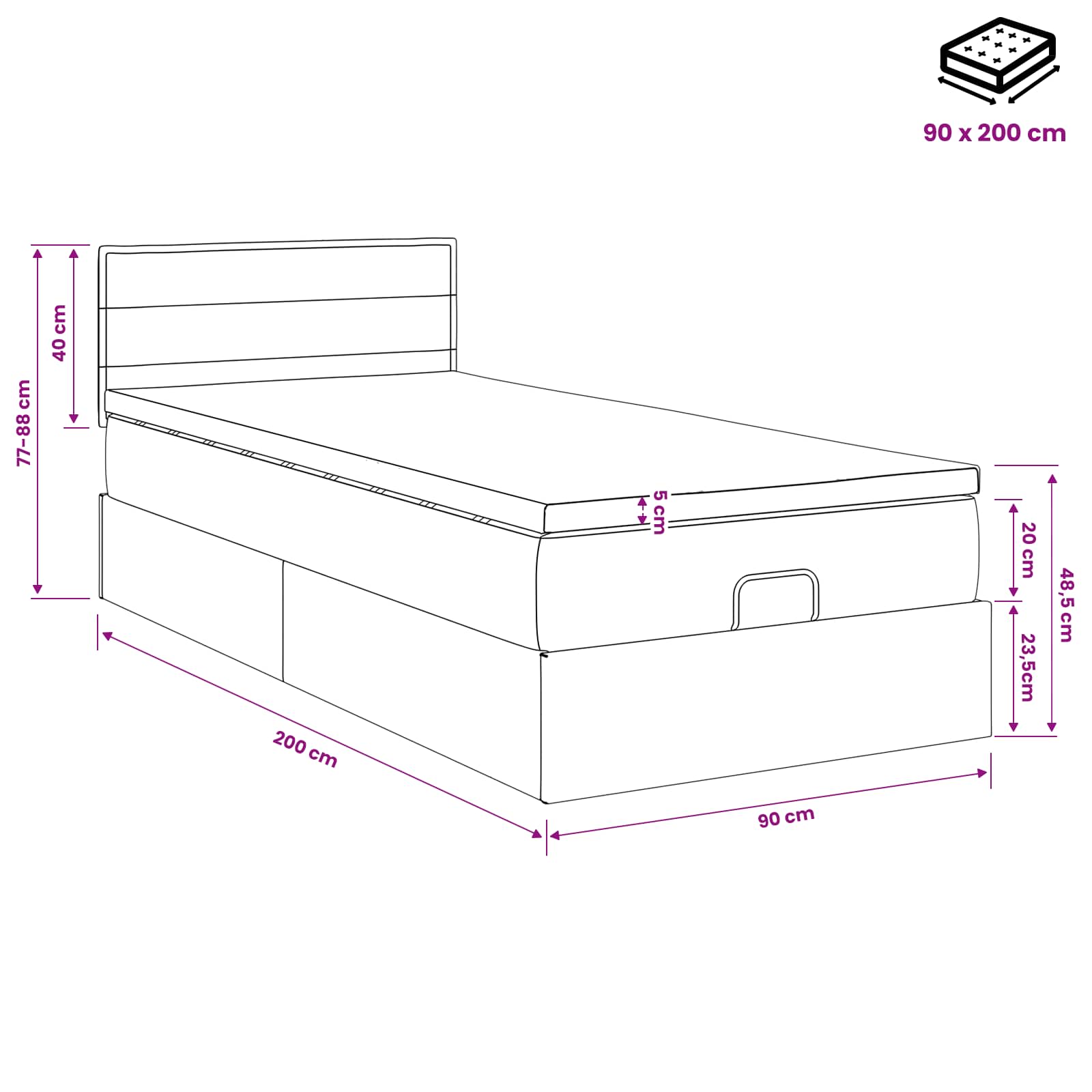 Krevet od pjene s madracem i LED-om Tamnosiva 90 x 200 cm